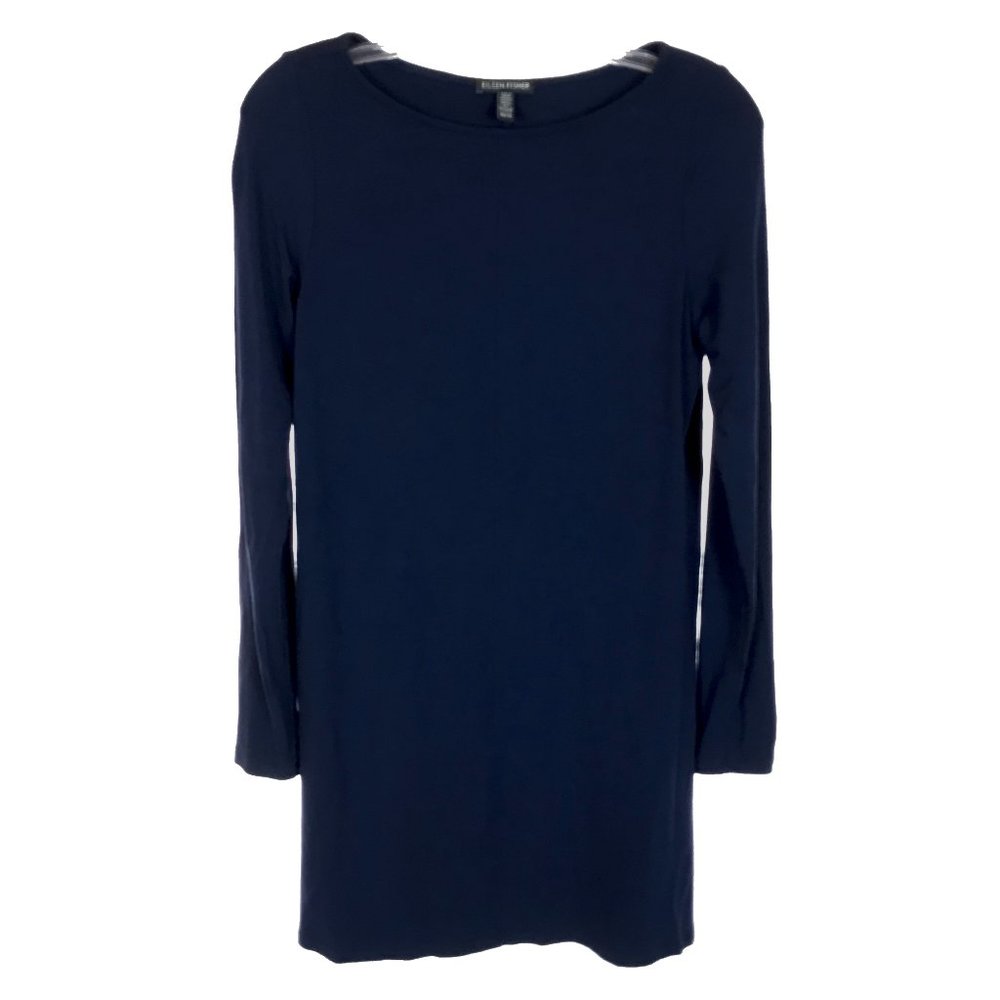 Womens Size XS Eileen Fisher Navy Blue Viscose Jersey Round Neck Tunic Top